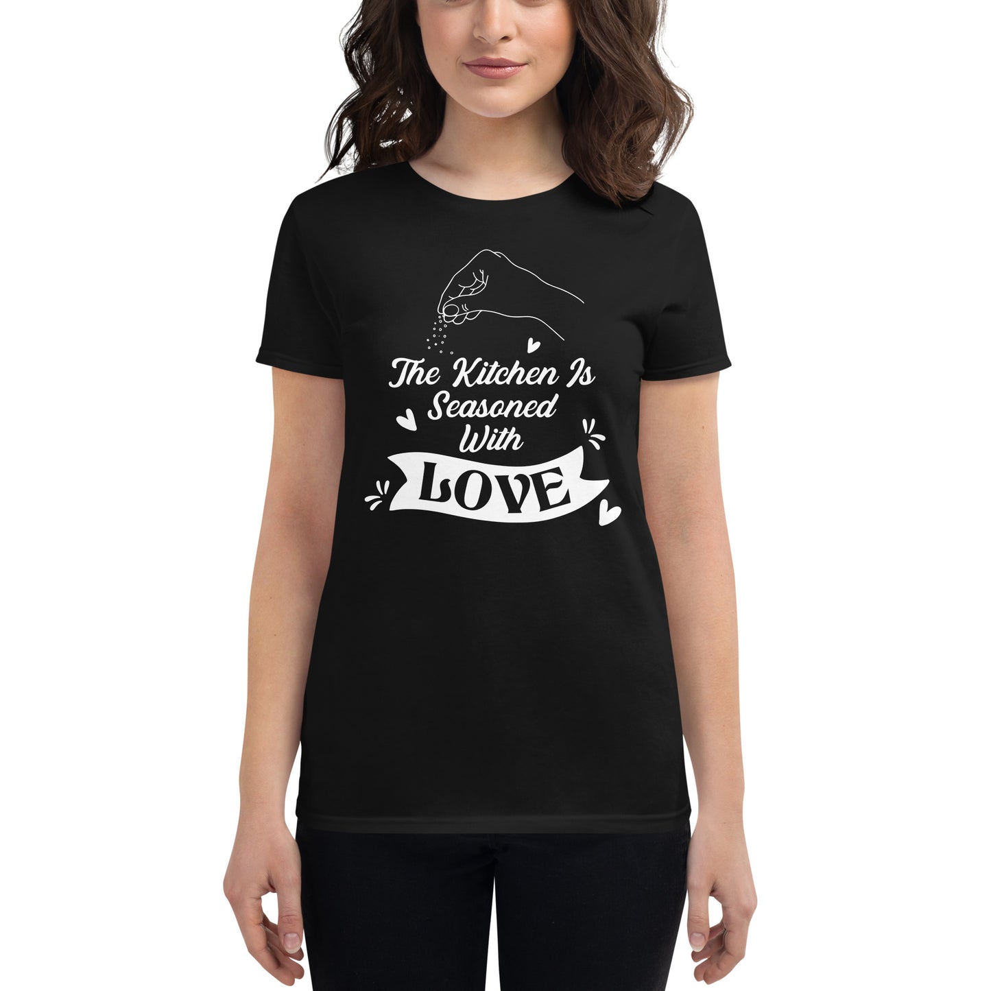 The Kitchen is Seasoned with Love Women’s Motivational Black T-Shirt