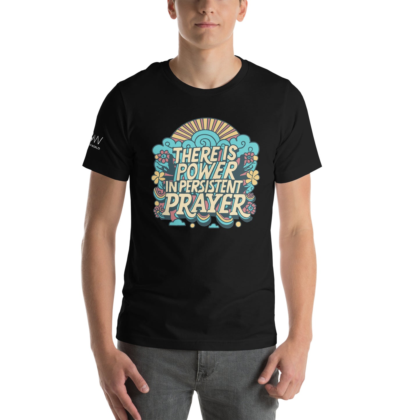 There is Power in Persistent Prayer (Sunrise Design) Men's Motivational Black T-Shirt