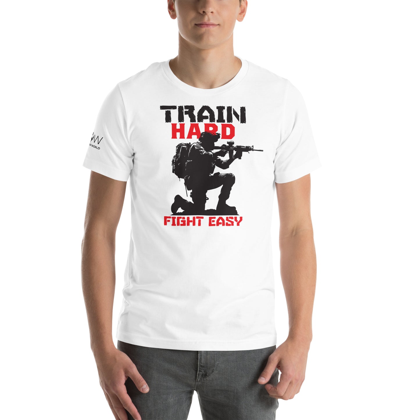 Train Hard Fight Easy Men's Motivational White T-Shirt