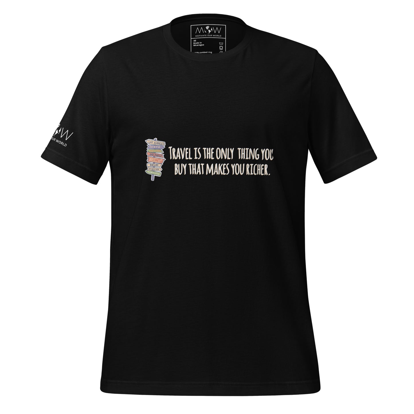 Travel Is the Only Thing You Buy That Makes You Richer (Signpost Design) Men's Motivational Black T-Shirt