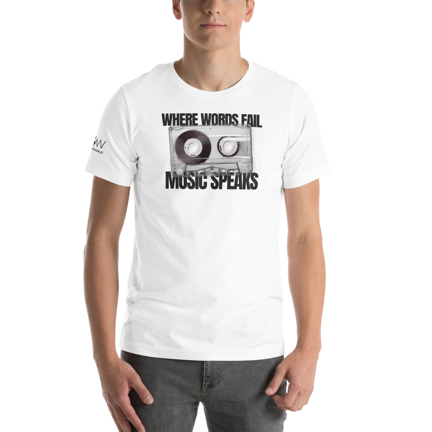 When Words Fail, Music Speaks - Cassette Edition White Motivational Men's T-Shirt