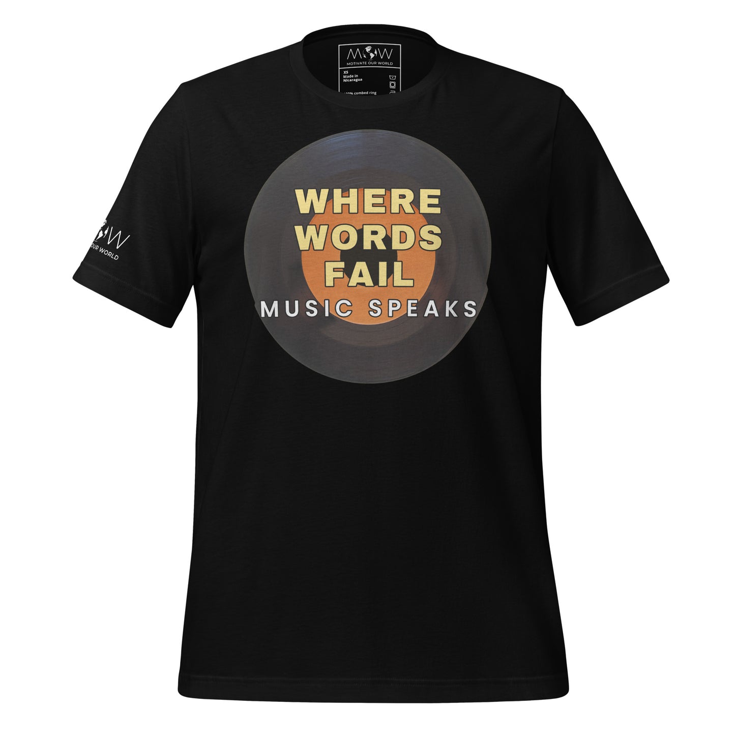 Where Words Fail Music Speaks Black Motivational Men's T-Shirt