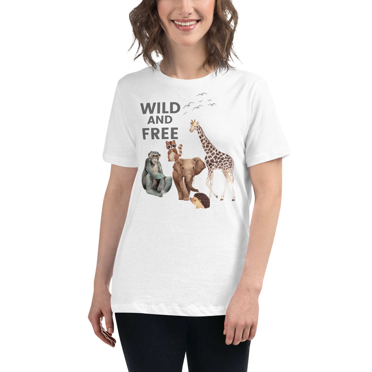 Wild and Free - Watercolor Wildlife White Motivational Women’s T-Shirt Lifestyle