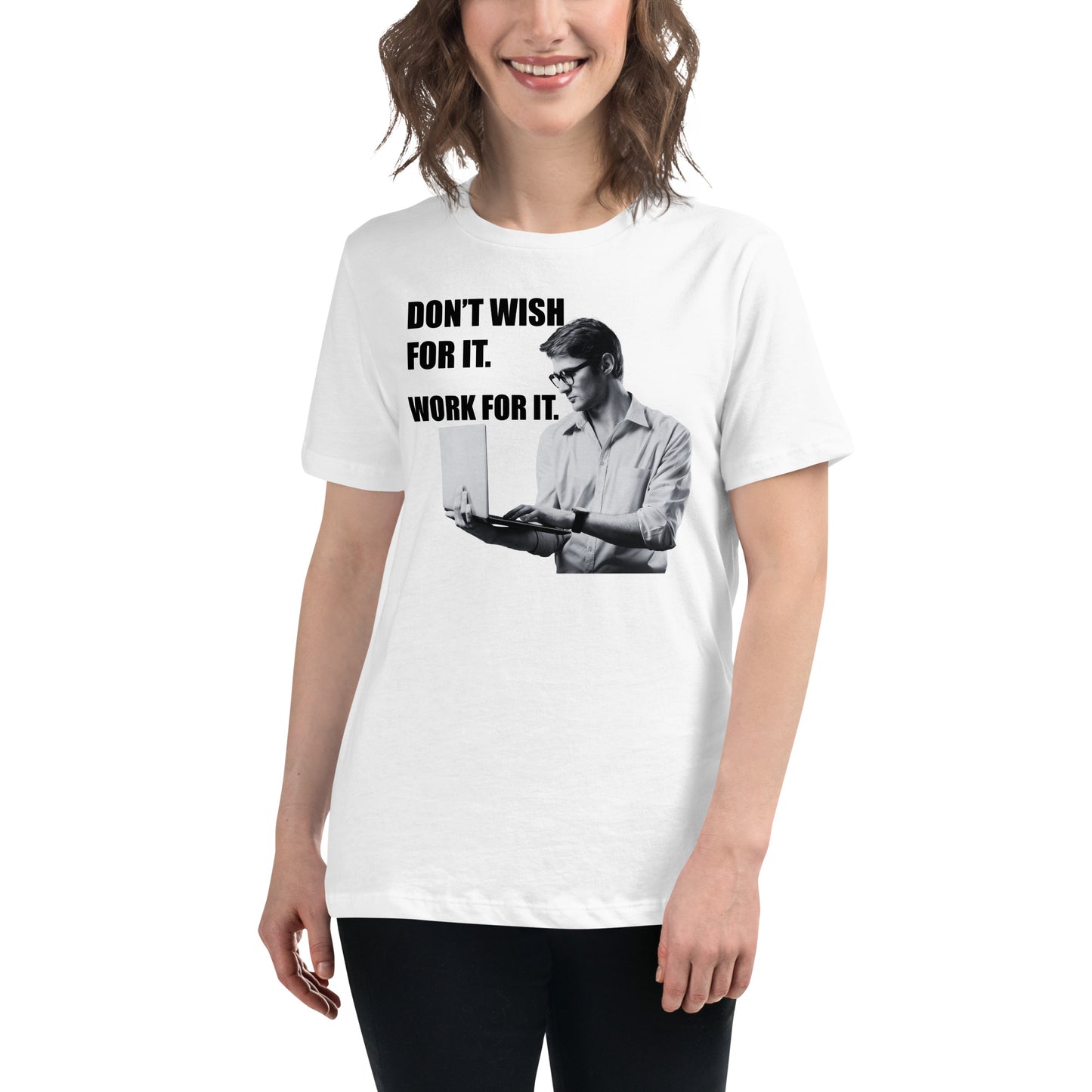 Work For It Focus White Motivational Women’s T-Shirt Lifestyle