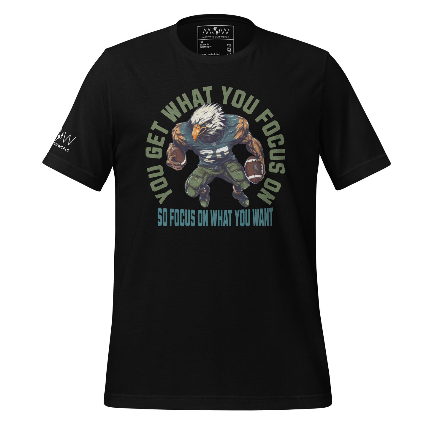 "You Get What You Focus On" Football Eagle Men's Motivational Black T-Shirt