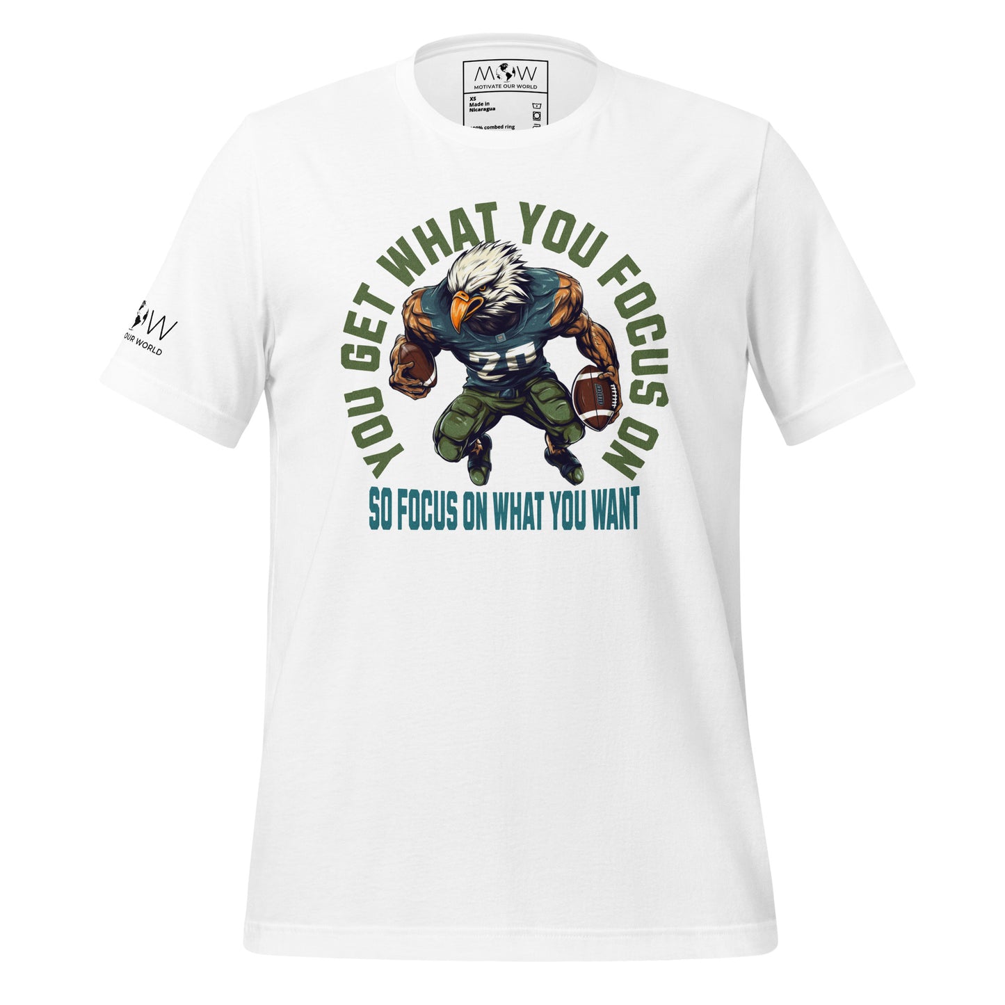 "You Get What You Focus On" Football Eagle Men's Motivational White T-Shirt
