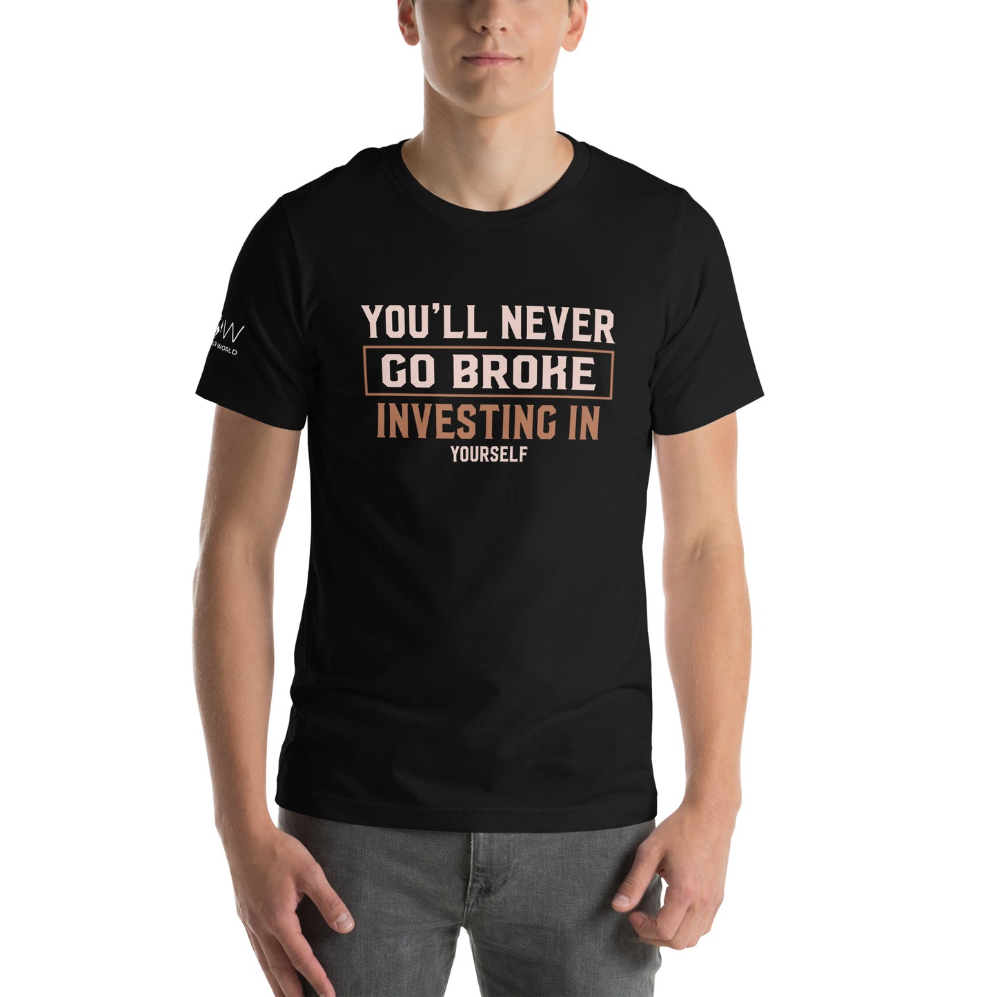 You'll Never Go Broke Investing in Yourself Men's Motivational Black T-Shirt