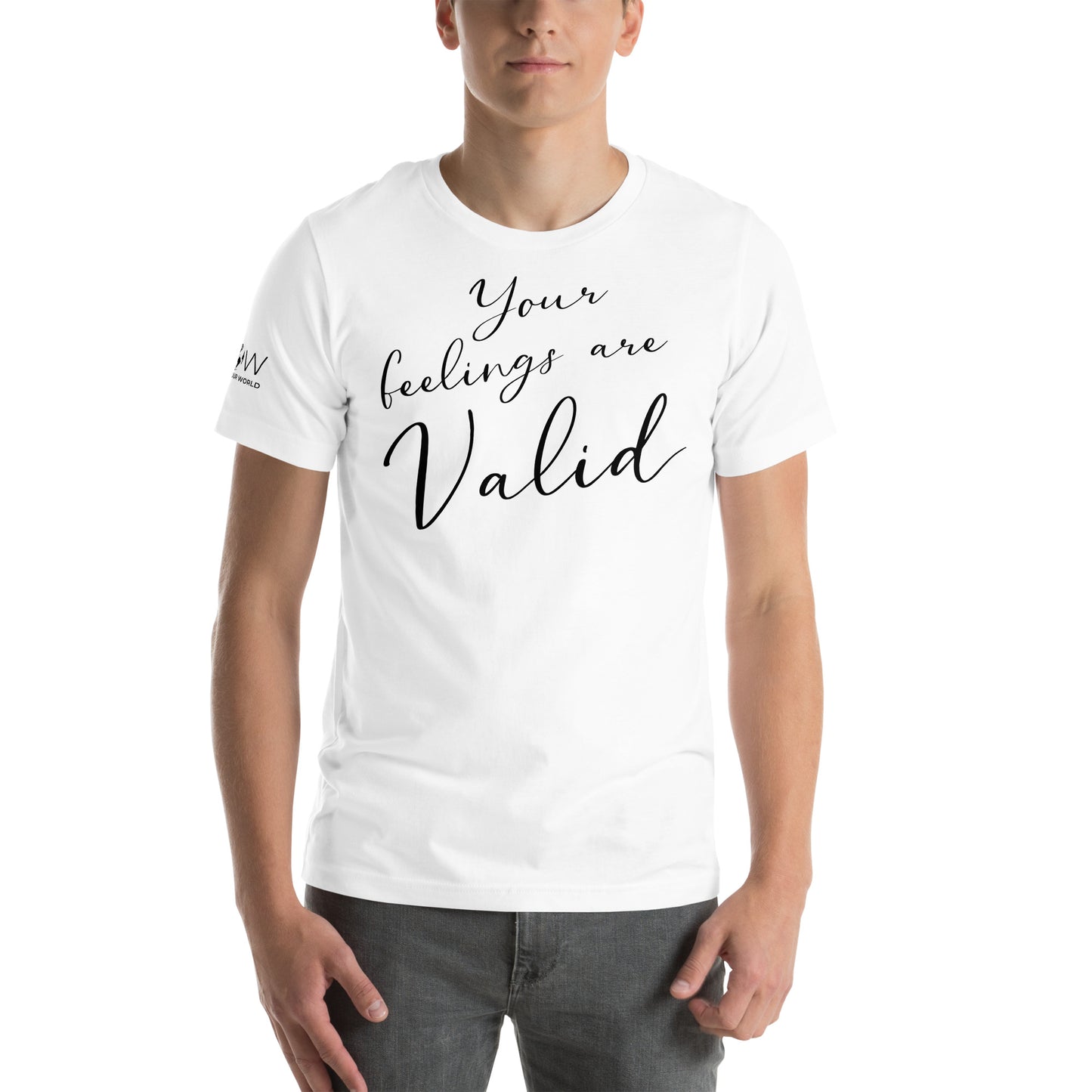 Your Feelings Are Valid - Minimalist Edition White Motivational Men's T-Shirt Lifestyle
