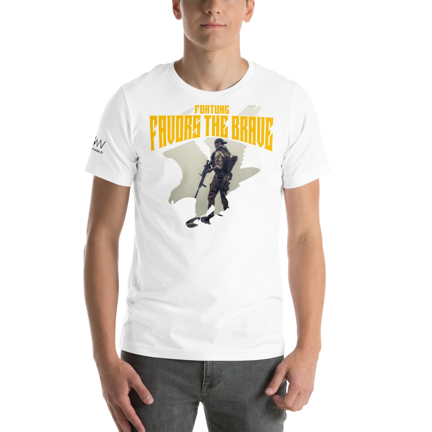 Fortune Favors the Brave II Men's Motivational White T-Shirt