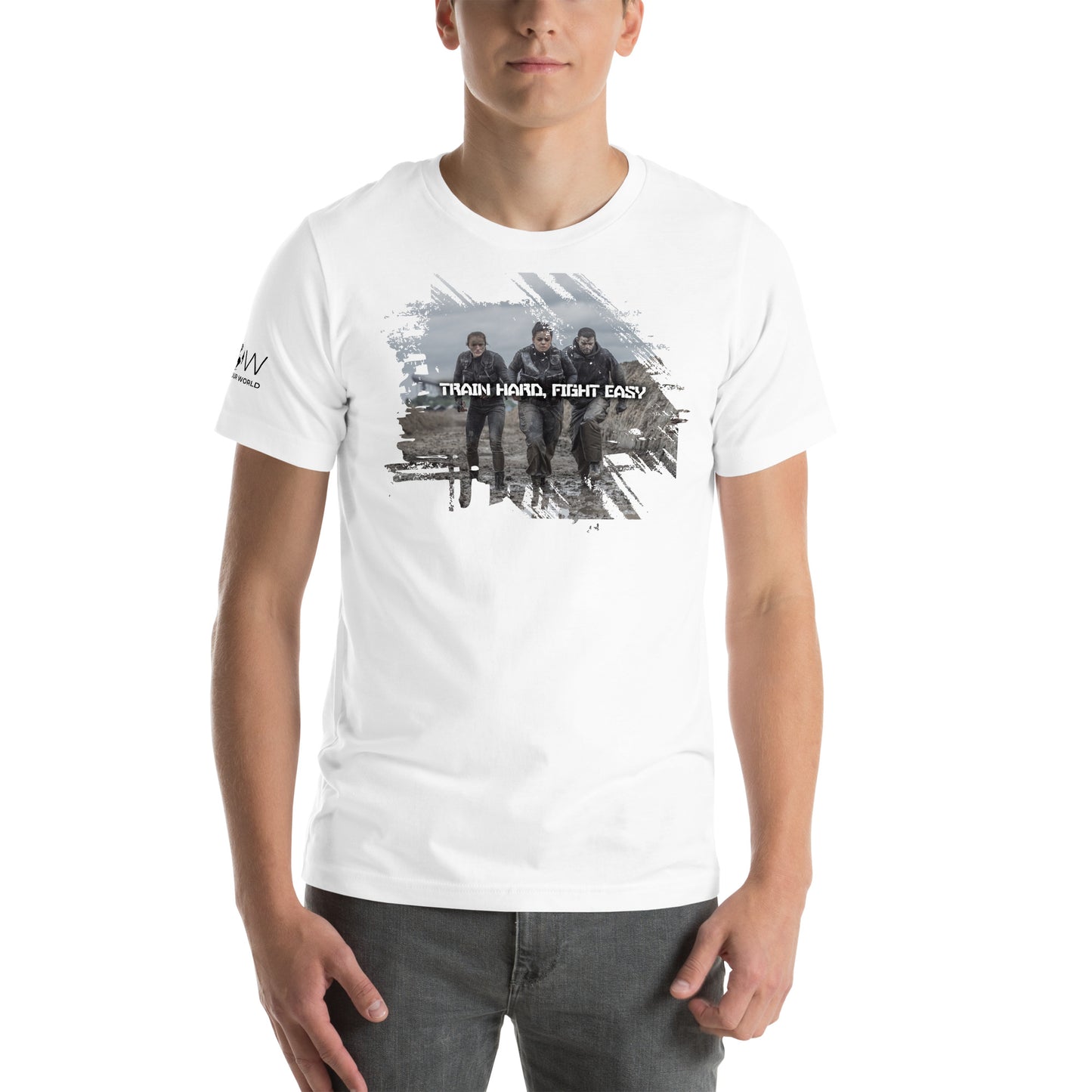 Train Hard, Fight Men's Motivational White T-Shirt