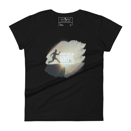 100% Responsibility Leap Women’s Motivational Black T-Shirt