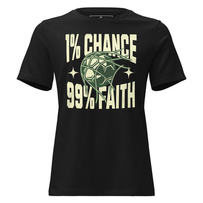 "1% Chance, 99% Faith" Soccer Black Motivational Women’s T-Shirt