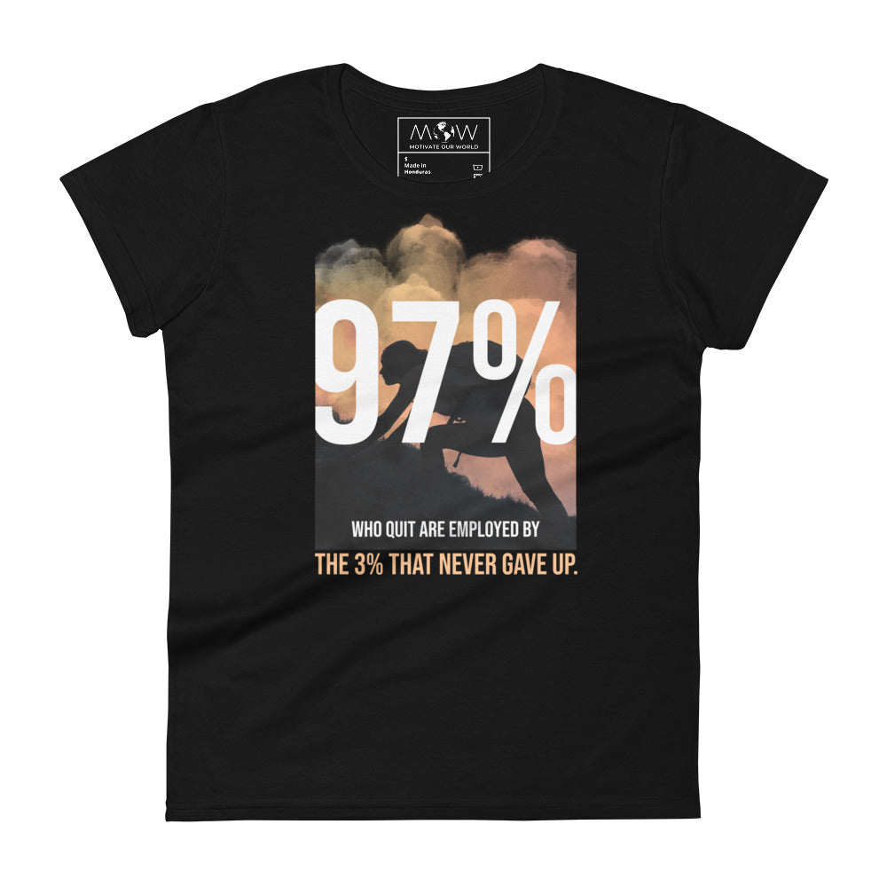 3% That Never Gave Up Women’s Motivational Black T-Shirt