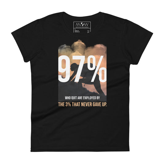 3% That Never Gave Up Women’s Motivational Black T-Shirt