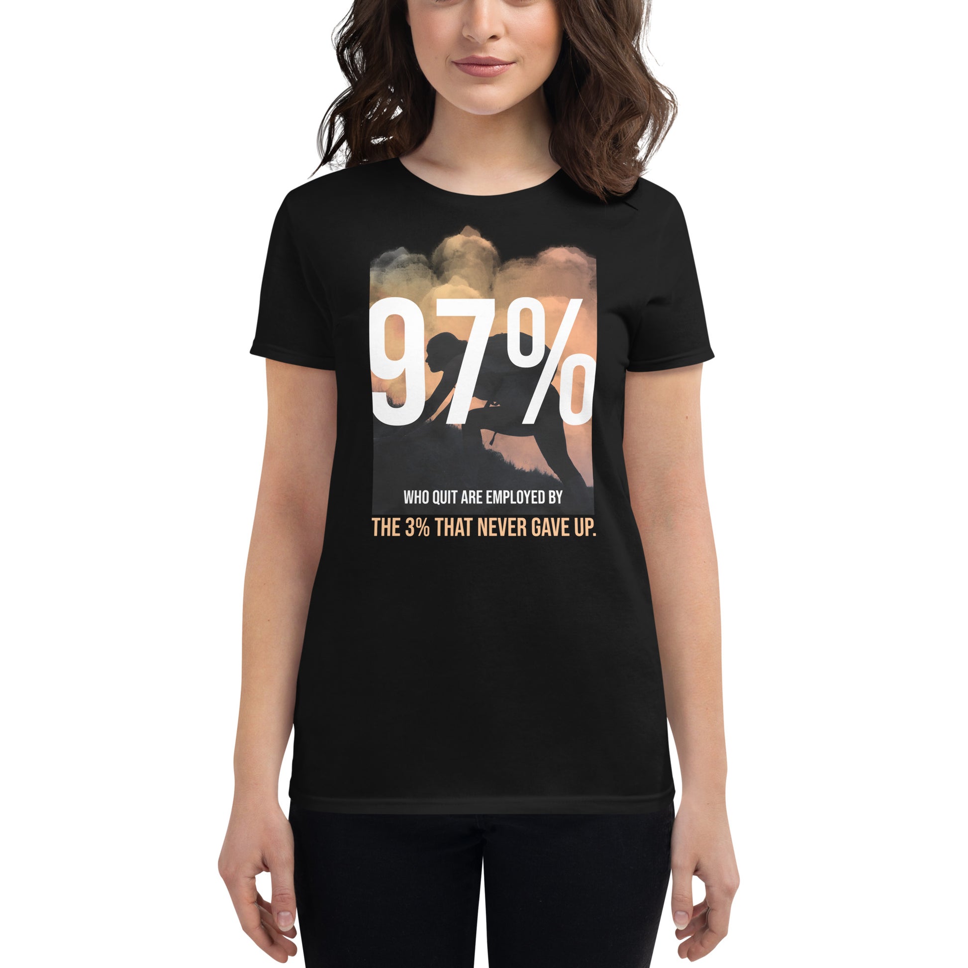 3% That Never Gave Up Women’s Motivational Black T-Shirt