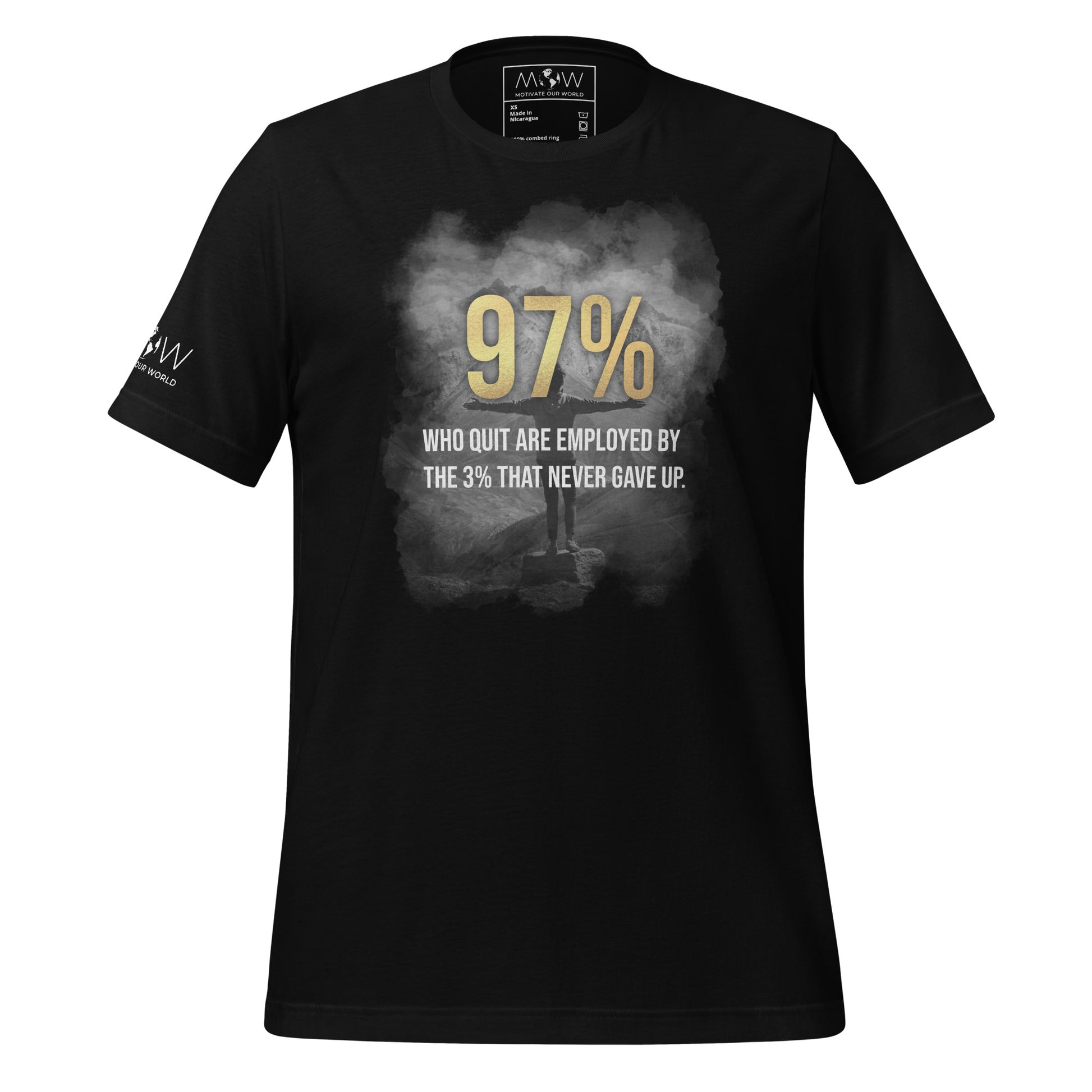 97% Who Quit are Employed by the 3% That Never Gave Up Men's Motivational Black T-Shirt