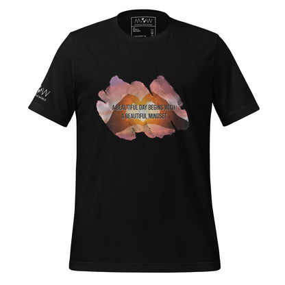 A Beautiful Day Begins with a Beautiful Mindset - Heart Sunset Men's Motivational Black T-Shirt