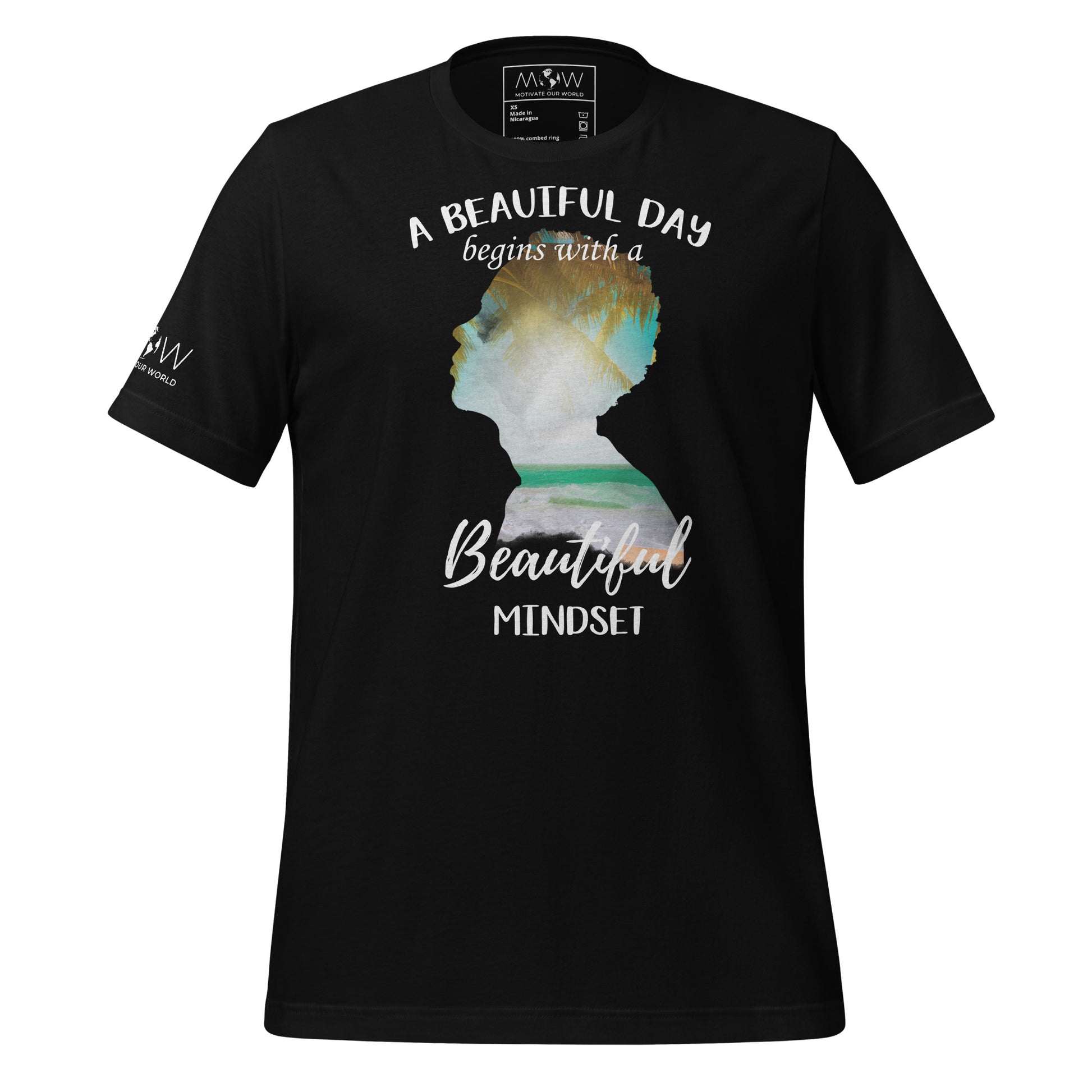 A Beautiful Day Begins with a Beautiful Mindset - Tropical Silhouette Men's Motivational Black T-Shirt