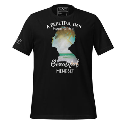 A Beautiful Day Begins with a Beautiful Mindset - Tropical Silhouette Men's Motivational Black T-Shirt