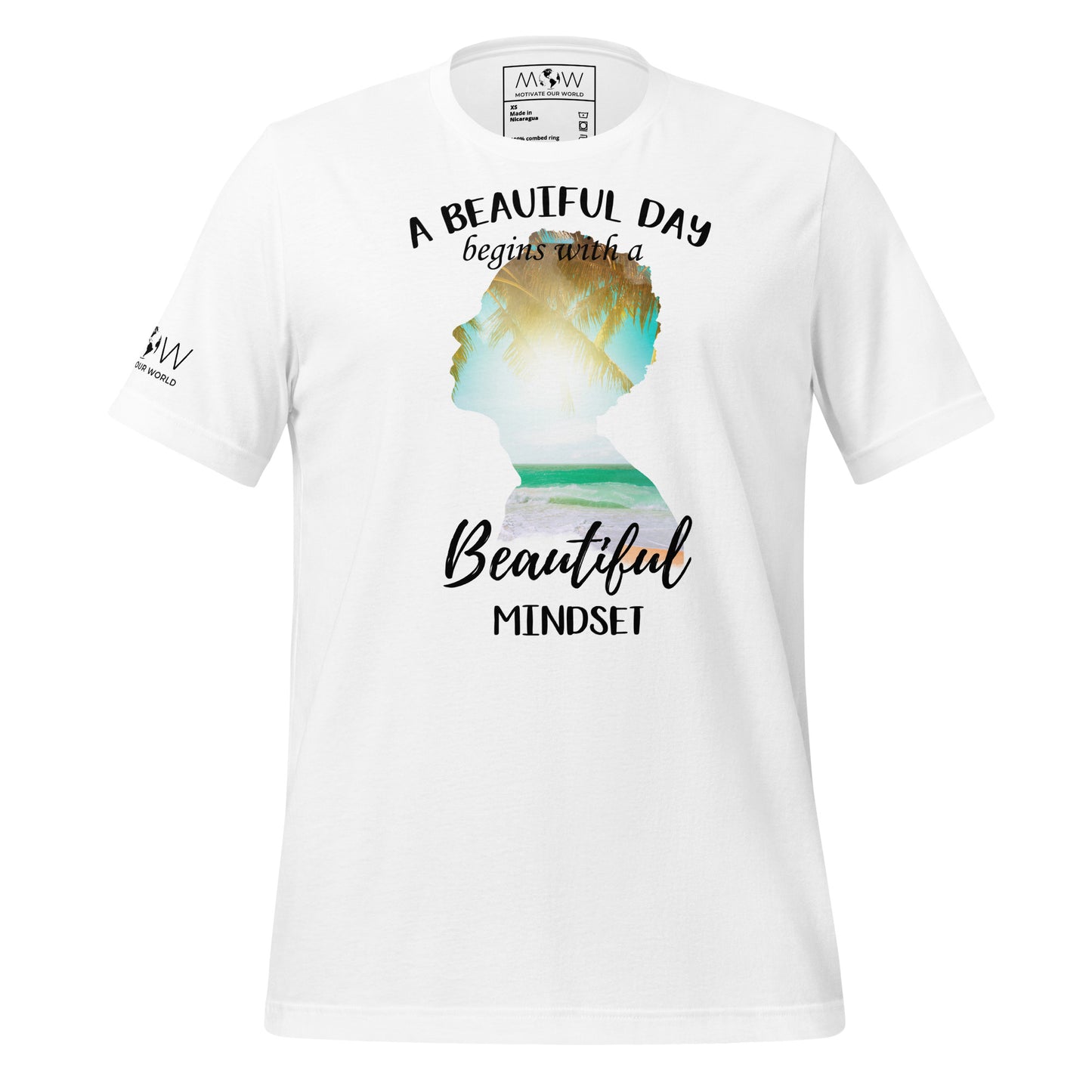 A Beautiful Day Begins with a Beautiful Mindset - Tropical Silhouette Men's Motivational White T-Shirt