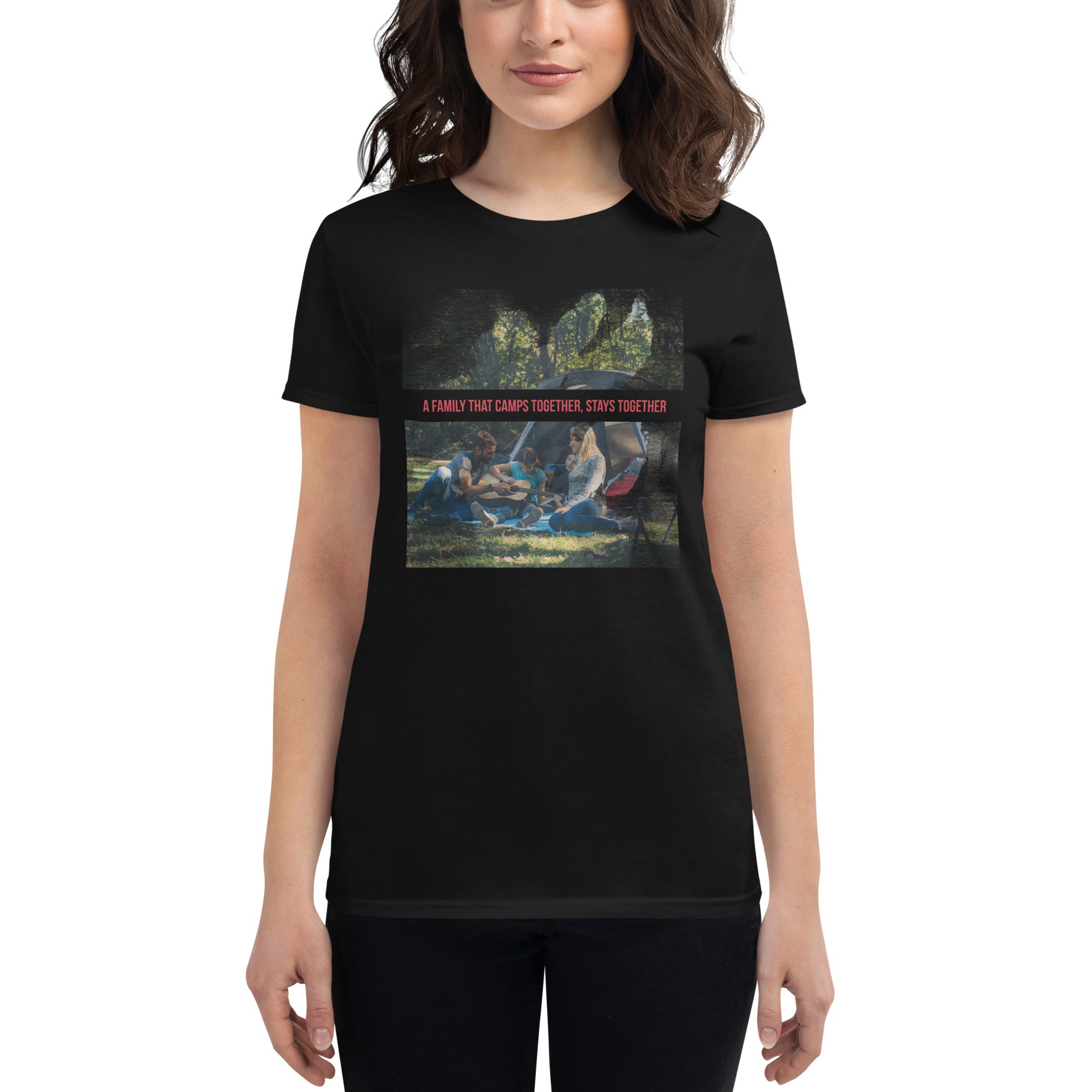 A Family That Camps Together Women’s Motivational Black T-Shirt