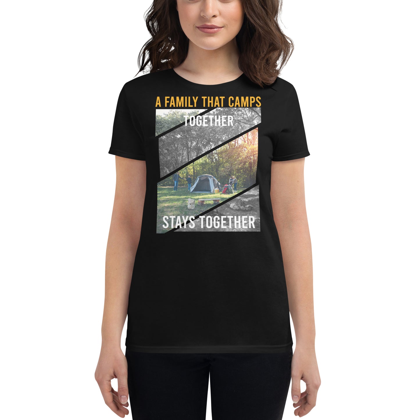 A Family That Camps Together Women’s Motivational Black T-Shirt