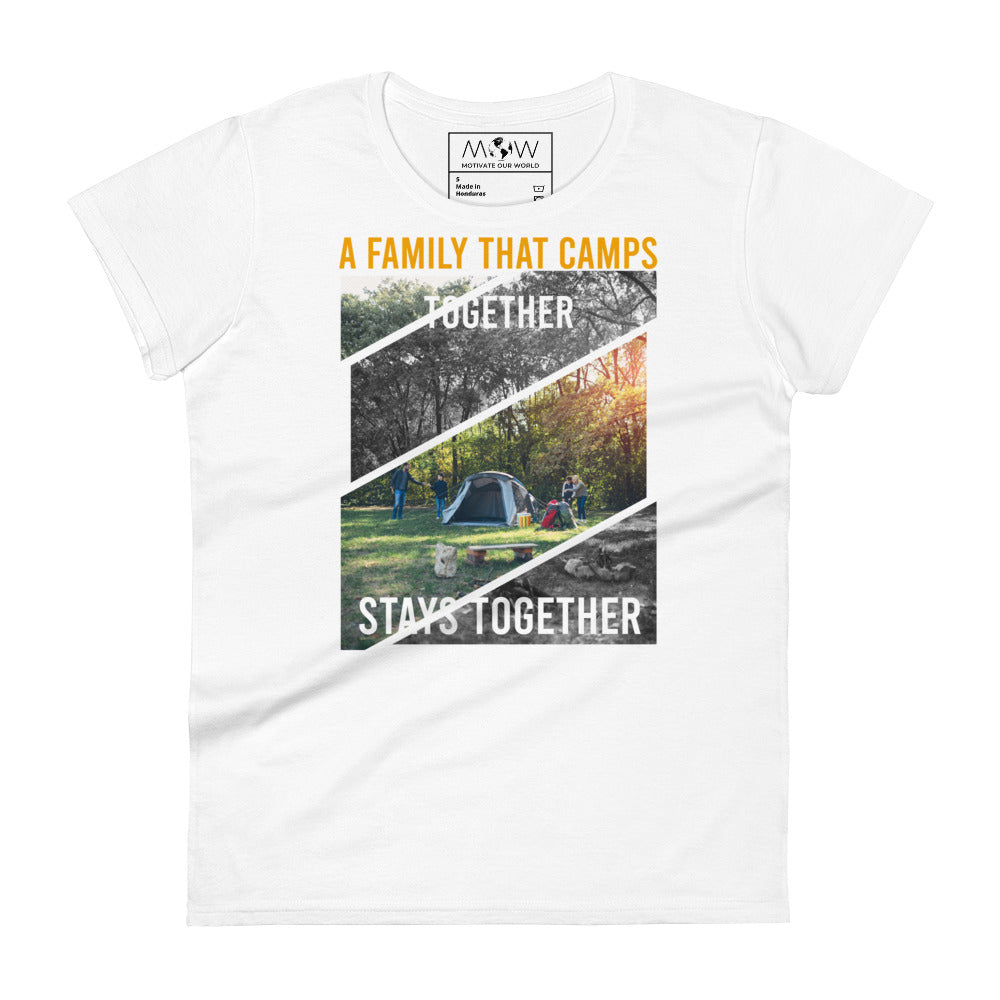 A Family That Camps Together Women’s Motivational White T-Shirt