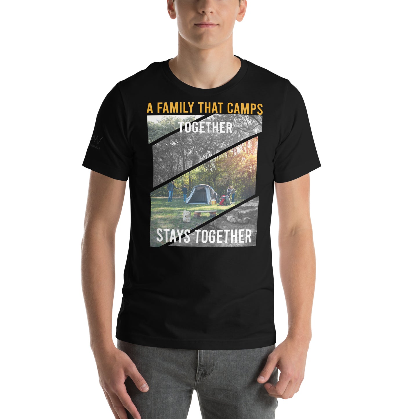"A Family That Camps Together" Men's Motivational Black T-Shirt