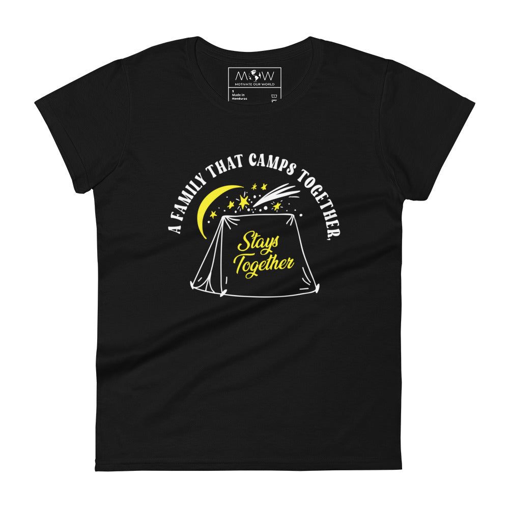 A Family That Camps Together Stays Together Women’s Motivational Black T-Shirt