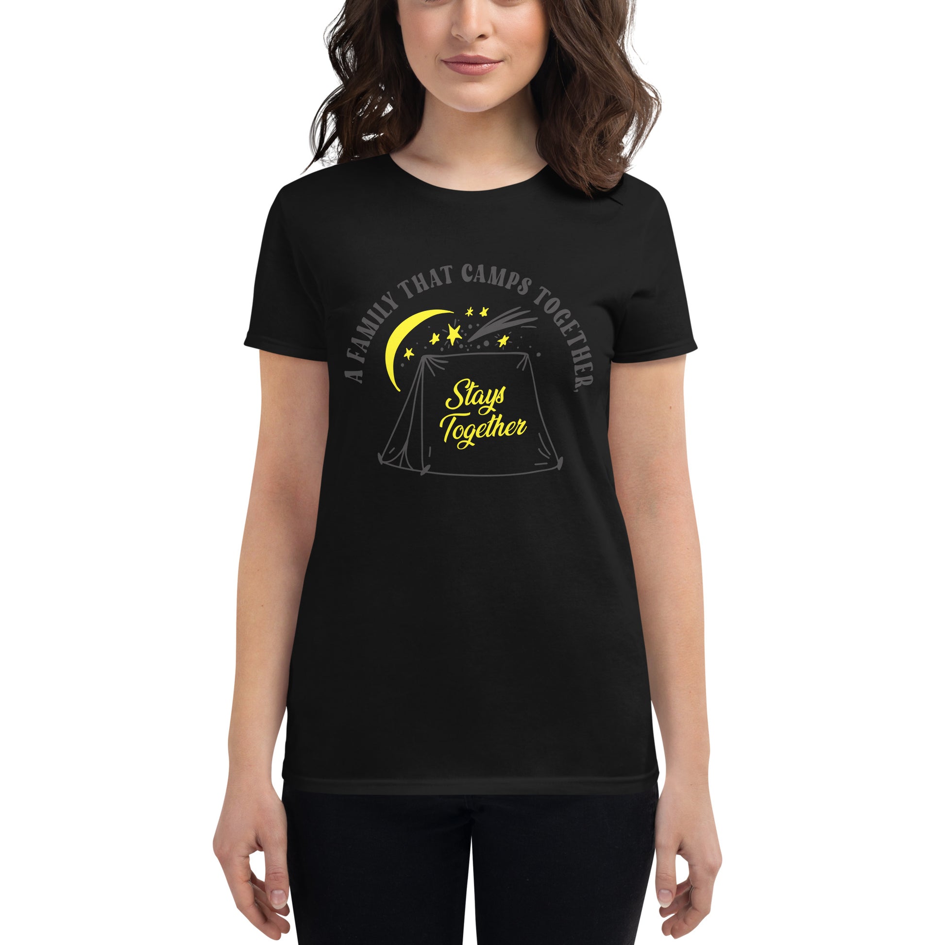 A Family That Camps Together Stays Together Women’s Motivational Black T-Shirt