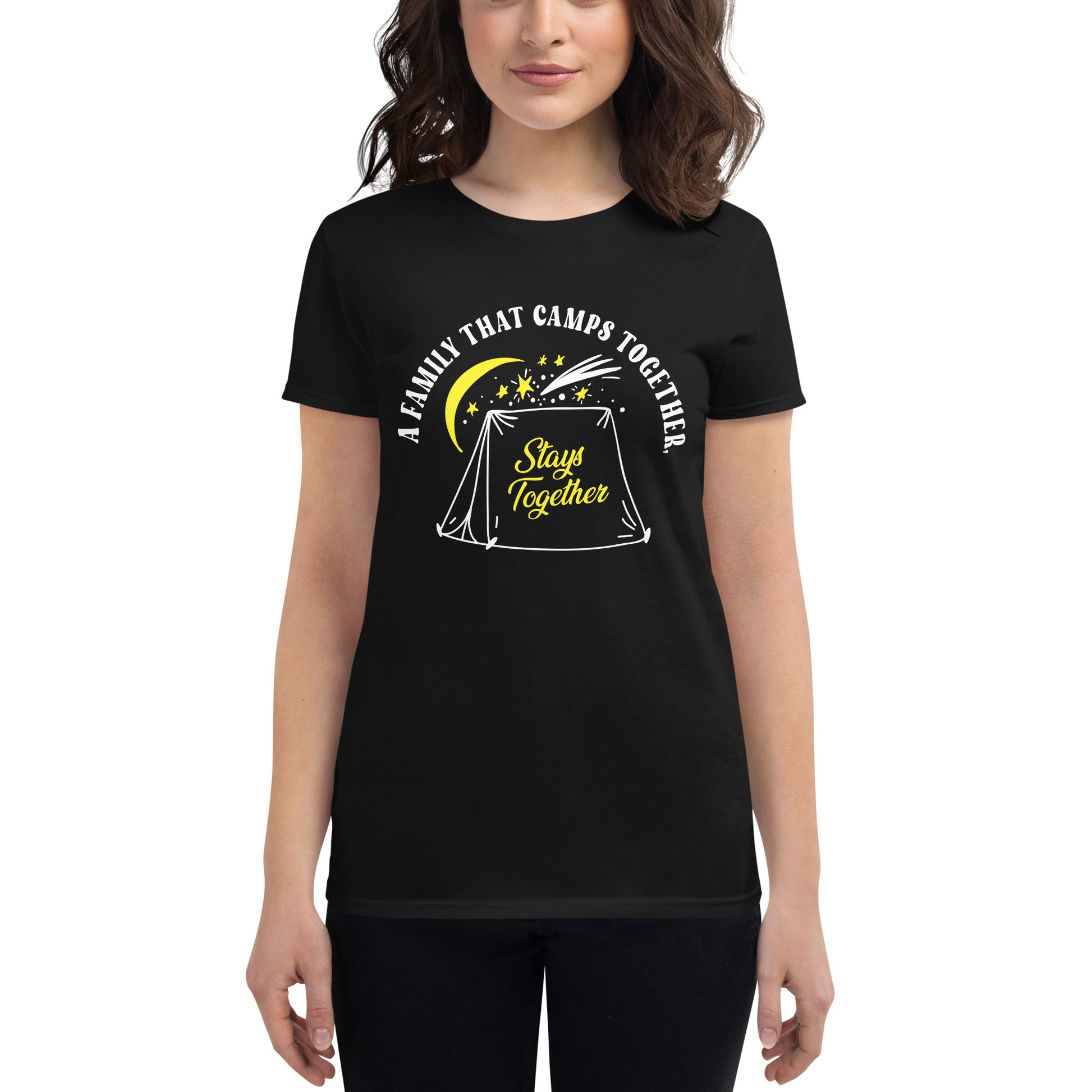 A Family That Camps Together Stays Together Women’s Motivational Black T-Shirt