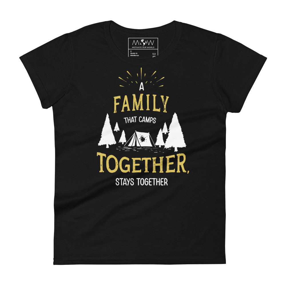 A Family That Camps Together Women’s Motivational Black T-Shirt