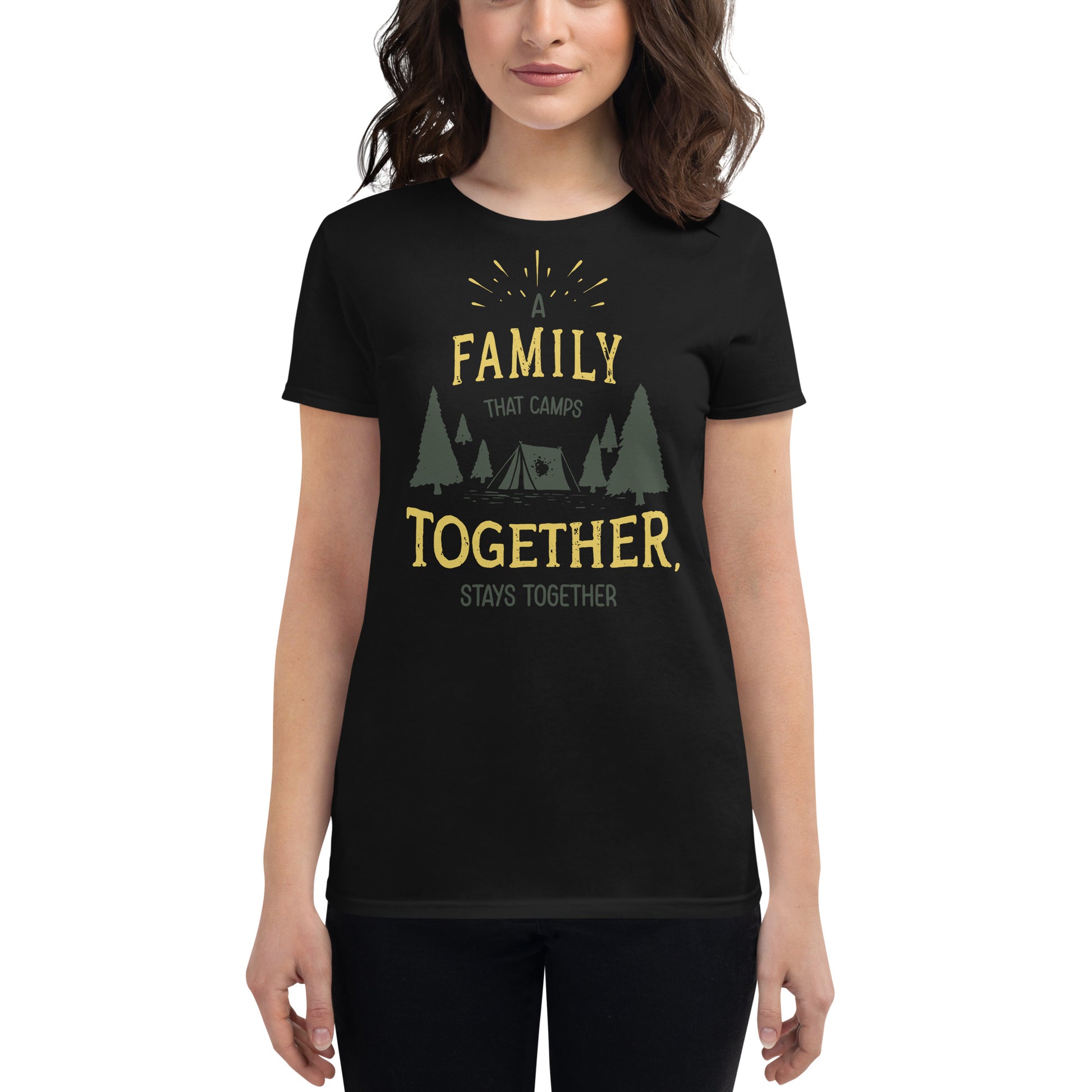 A Family That Camps Together Women’s Motivational Black T-Shirt