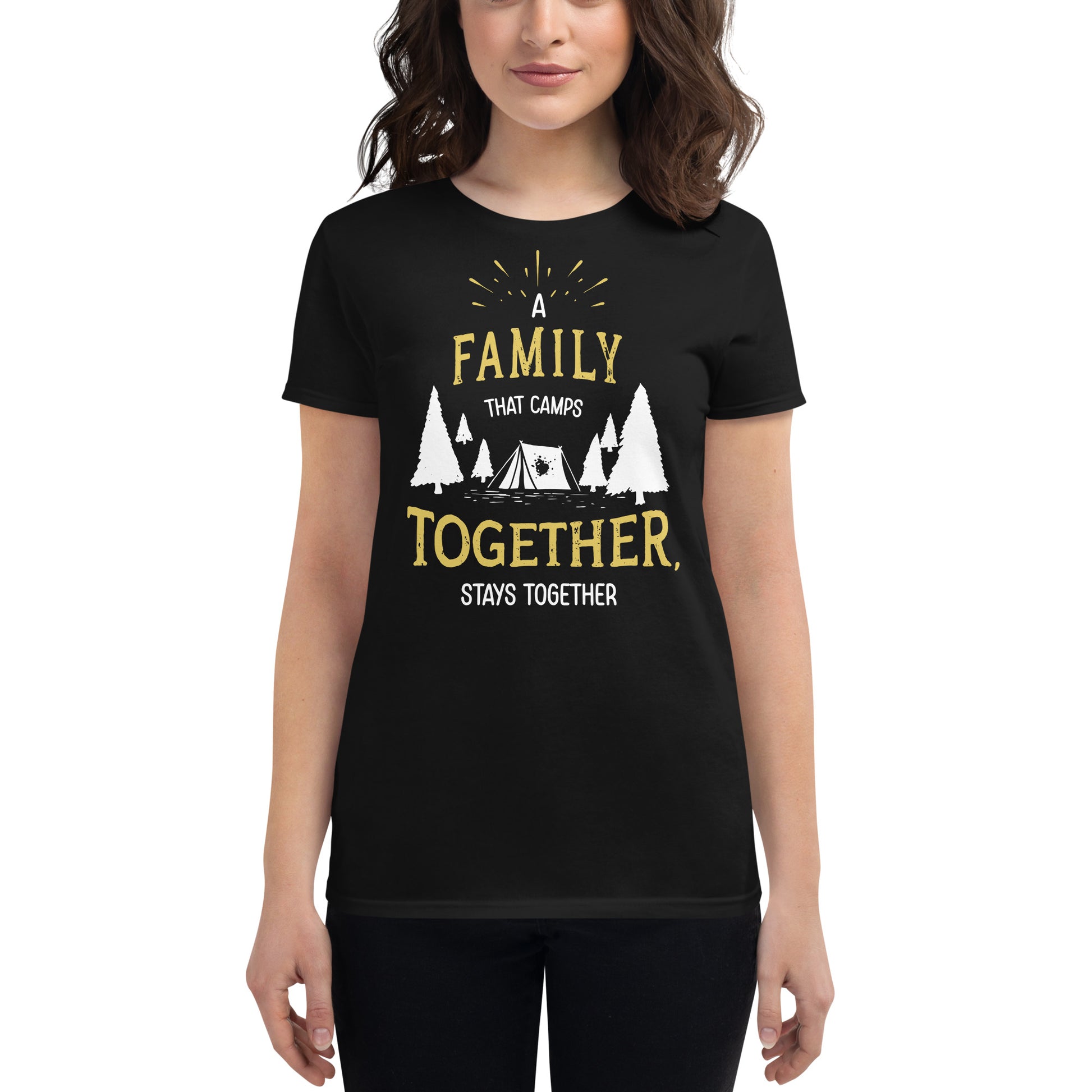 A Family That Camps Together Women’s Motivational Black T-Shirt