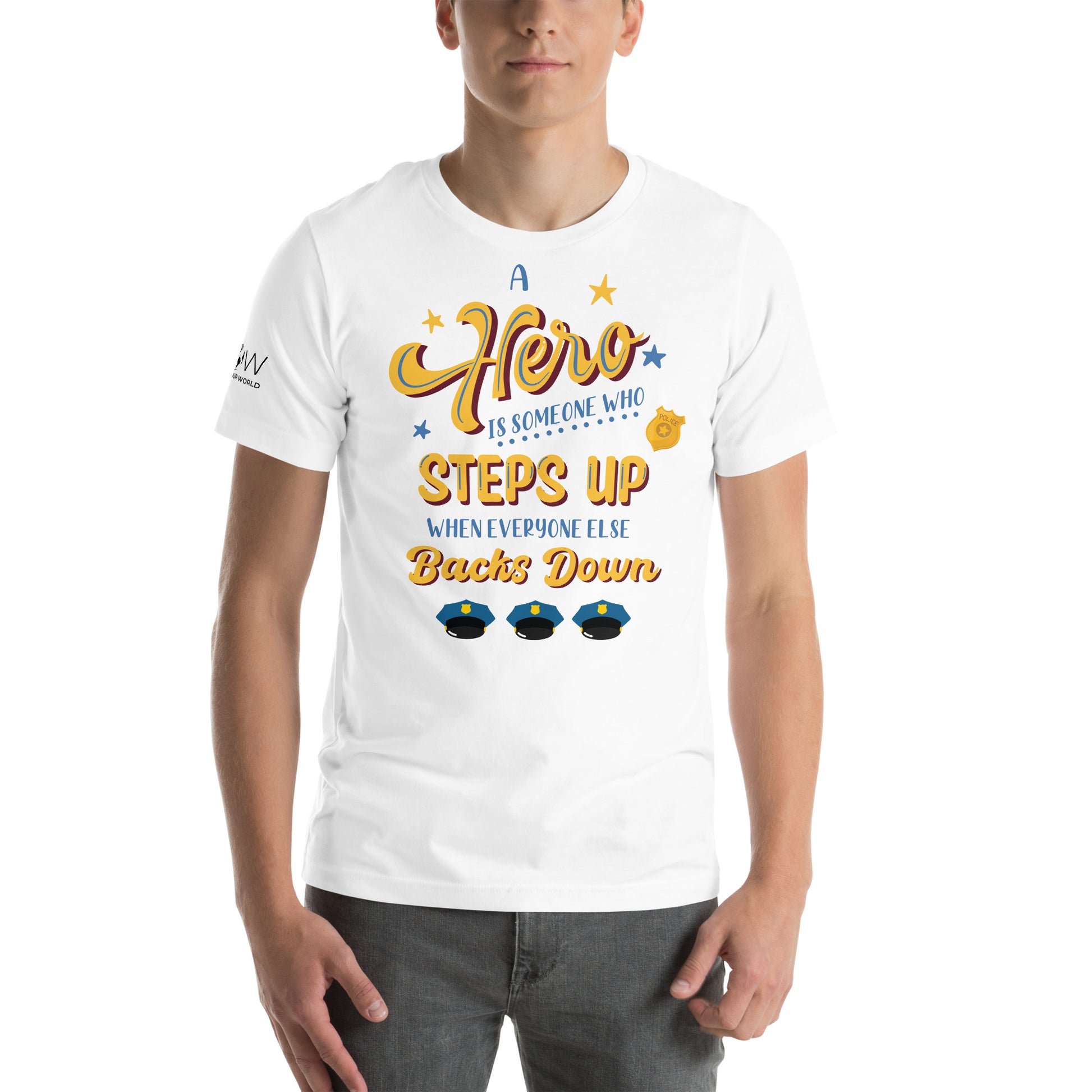 A Hero Steps Up – Bold Script Edition White Motivational Men's T-Shirt