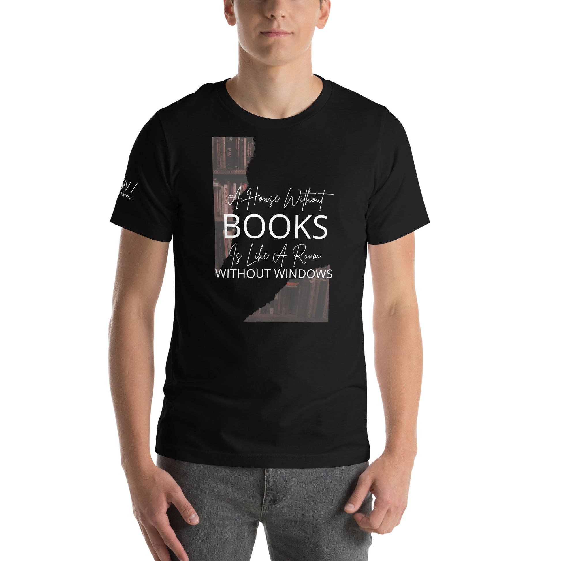 A House Without Books – Bookshelf Silhouette Black Motivational Men's T-Shirt