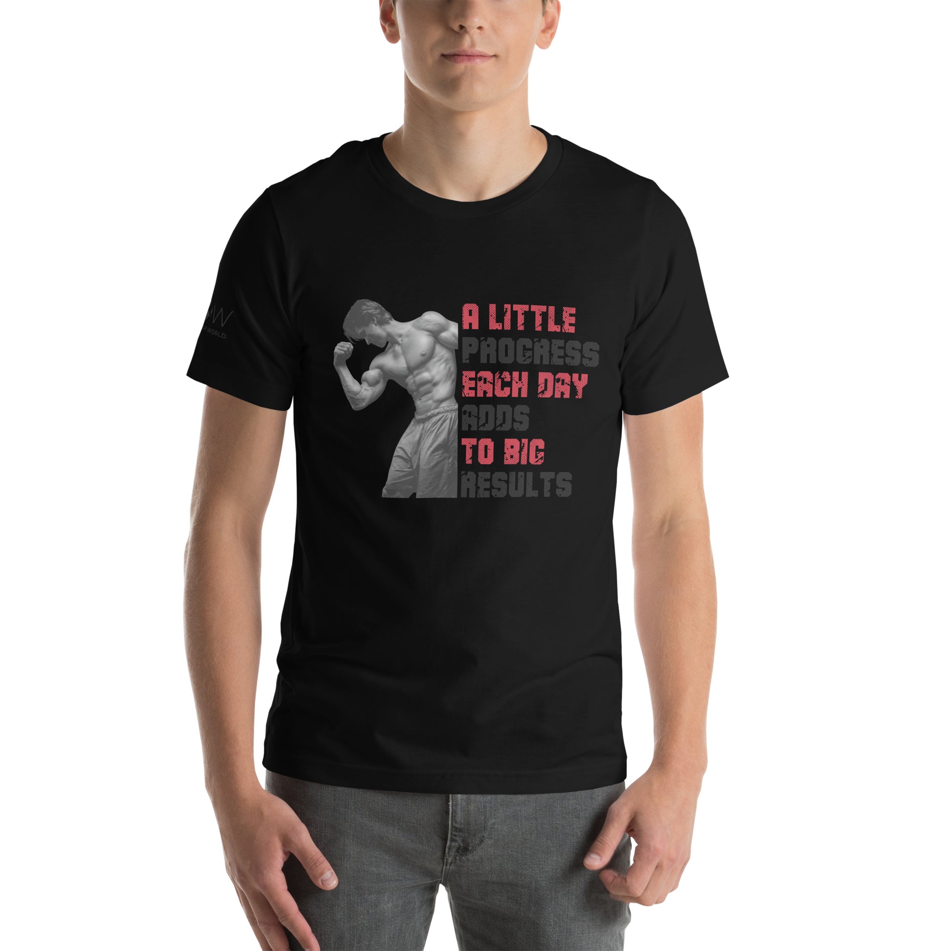 A Little Progress Each Day Adds to Big Results Men's Motivational Black  T-Shirt