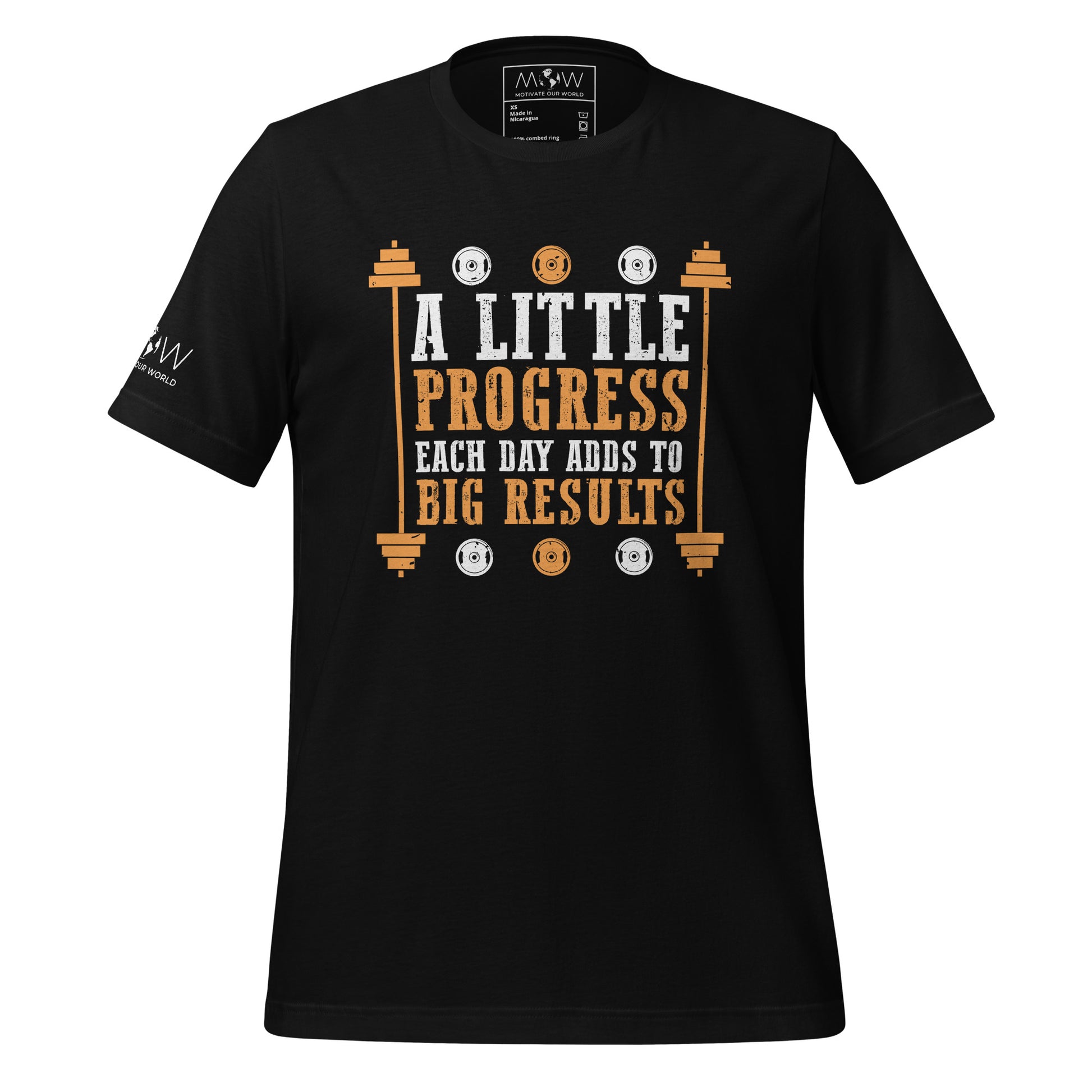 A Little Progress Each Day Adds to Big Results Men's Motivational Black T-Shirt
