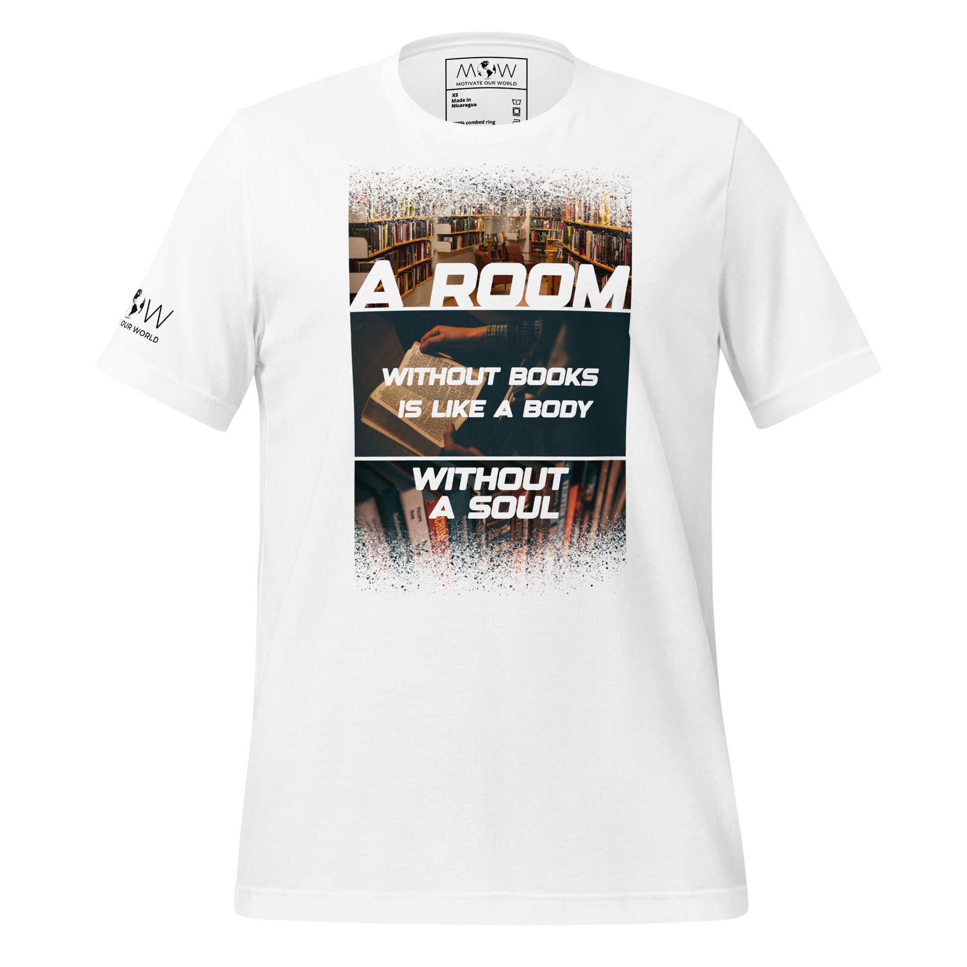 A Room Without Books Quote Library-Inspired White Motivational Men's T-Shirt