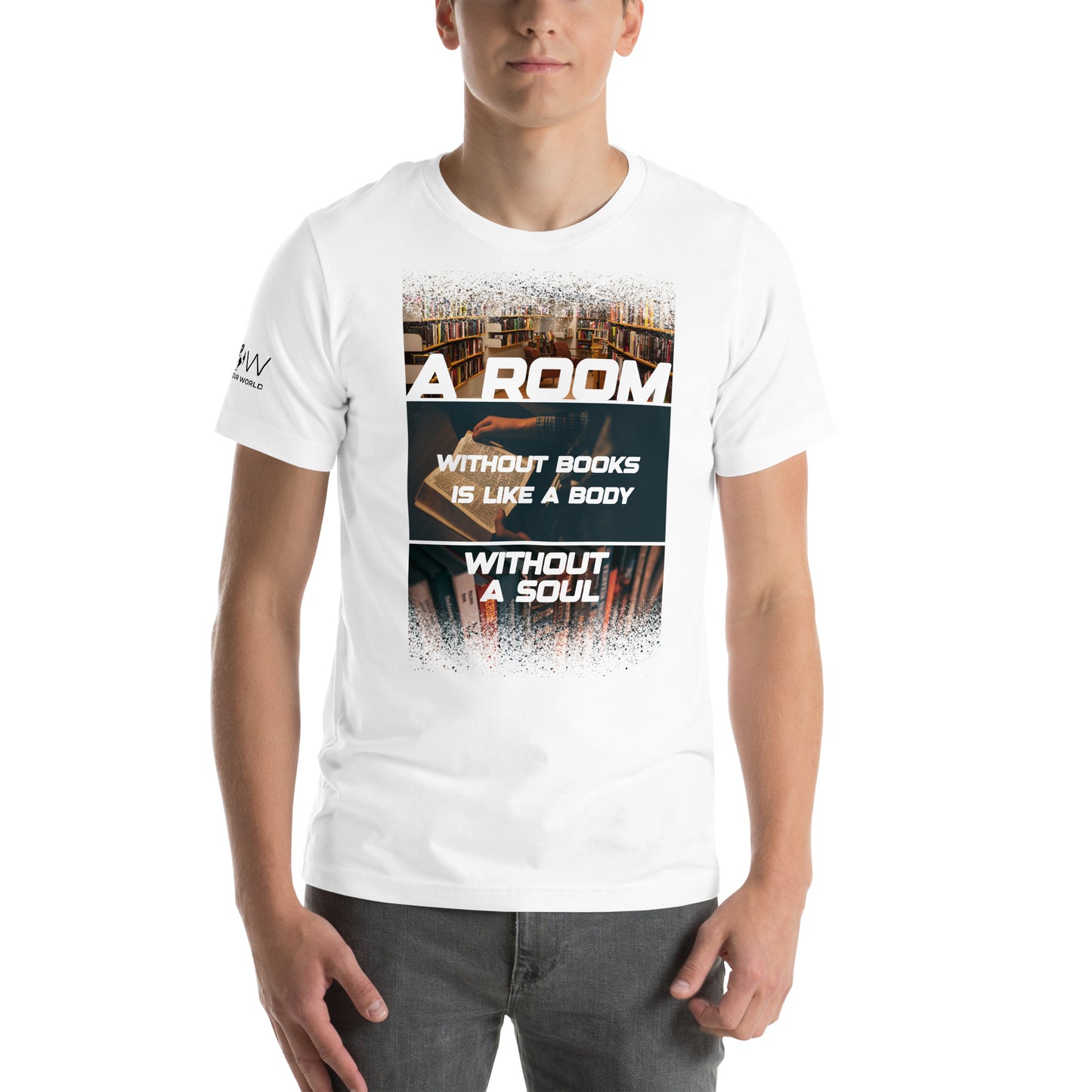 A Room Without Books Quote Library-Inspired White Motivational Men's T-Shirt