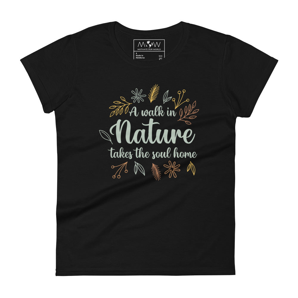 A Walk in Nature Autumn Design Women’s Motivational Black T-Shirt
