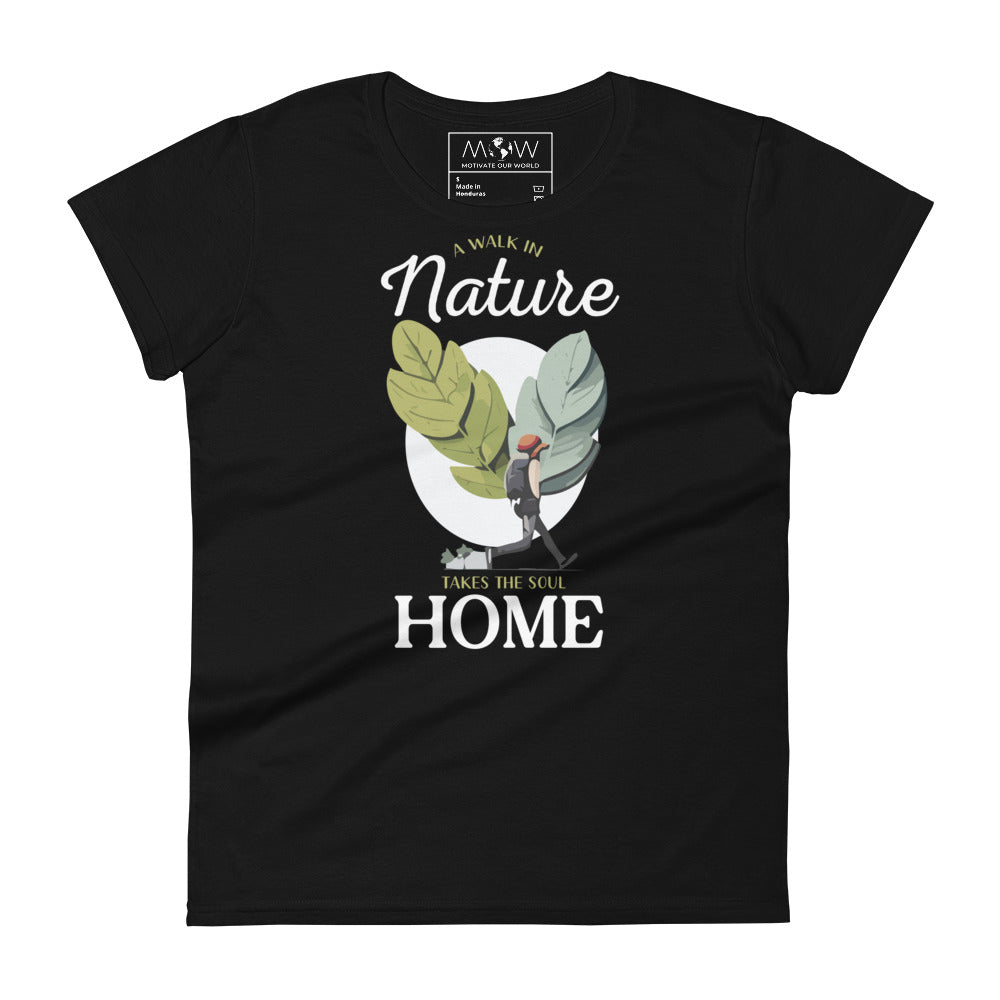 A Walk in Nature Explorer Design Women’s Motivational Black T-Shirt
