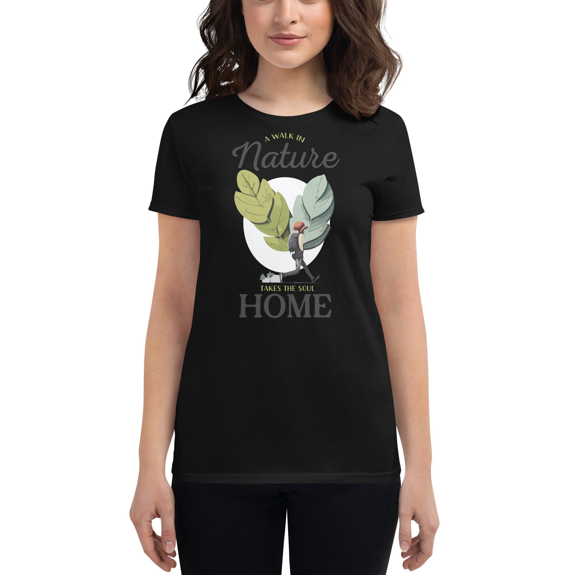 A Walk in Nature Explorer Design Women’s Motivational Black T-Shirt