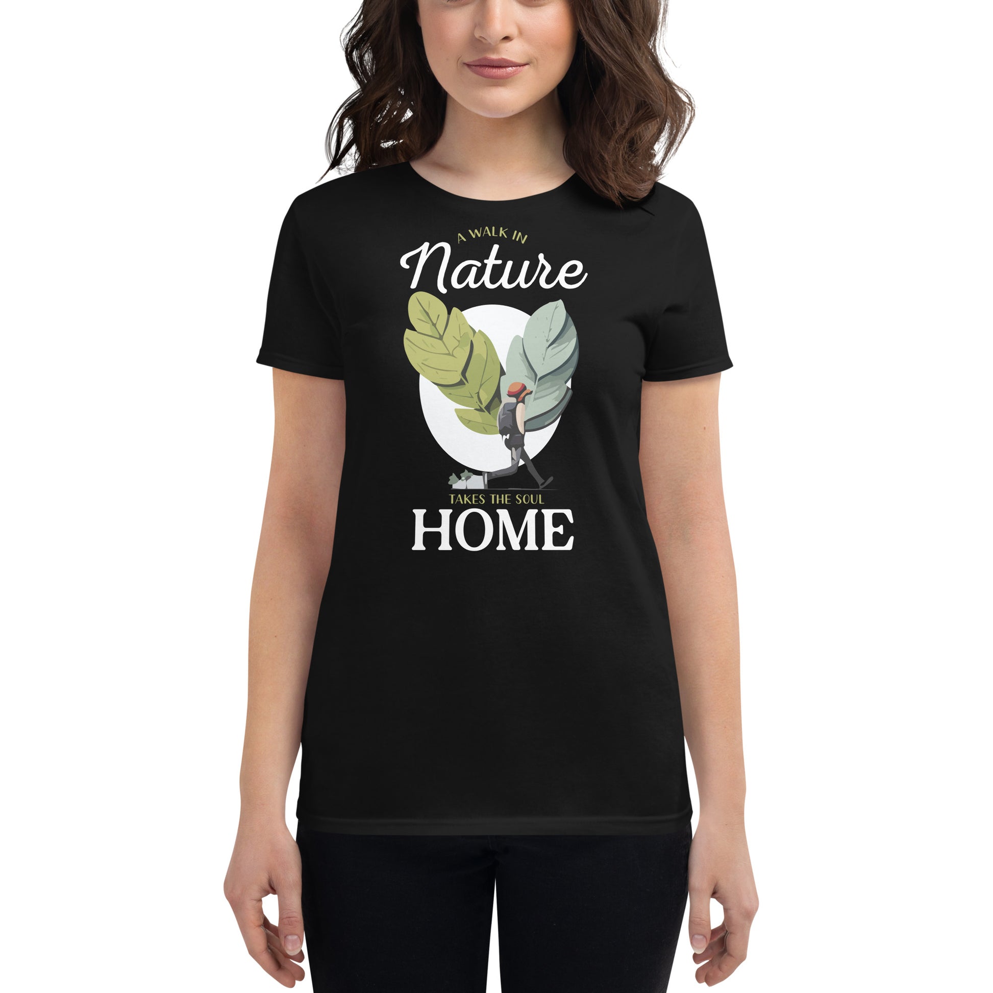A Walk in Nature Explorer Design Women’s Motivational Black T-Shirt