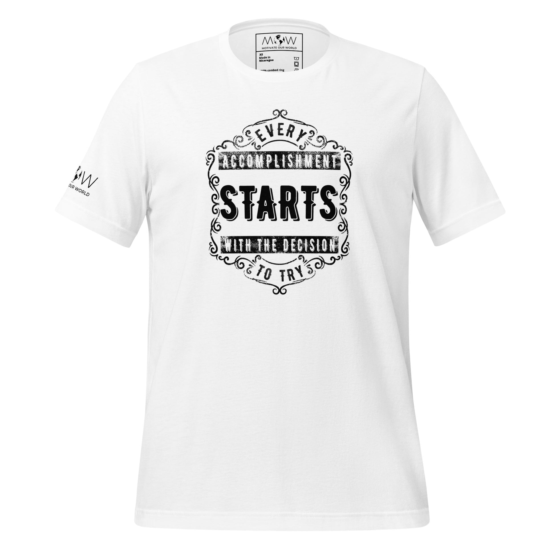 Accomplishment with the Decision Men's Motivational White T-Shirt