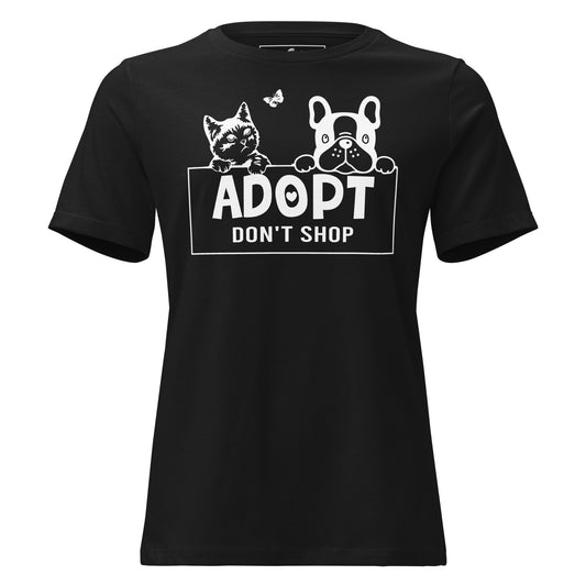 Adopt Don’t Shop Cat and Dog Black Motivational Women’s T-Shirt