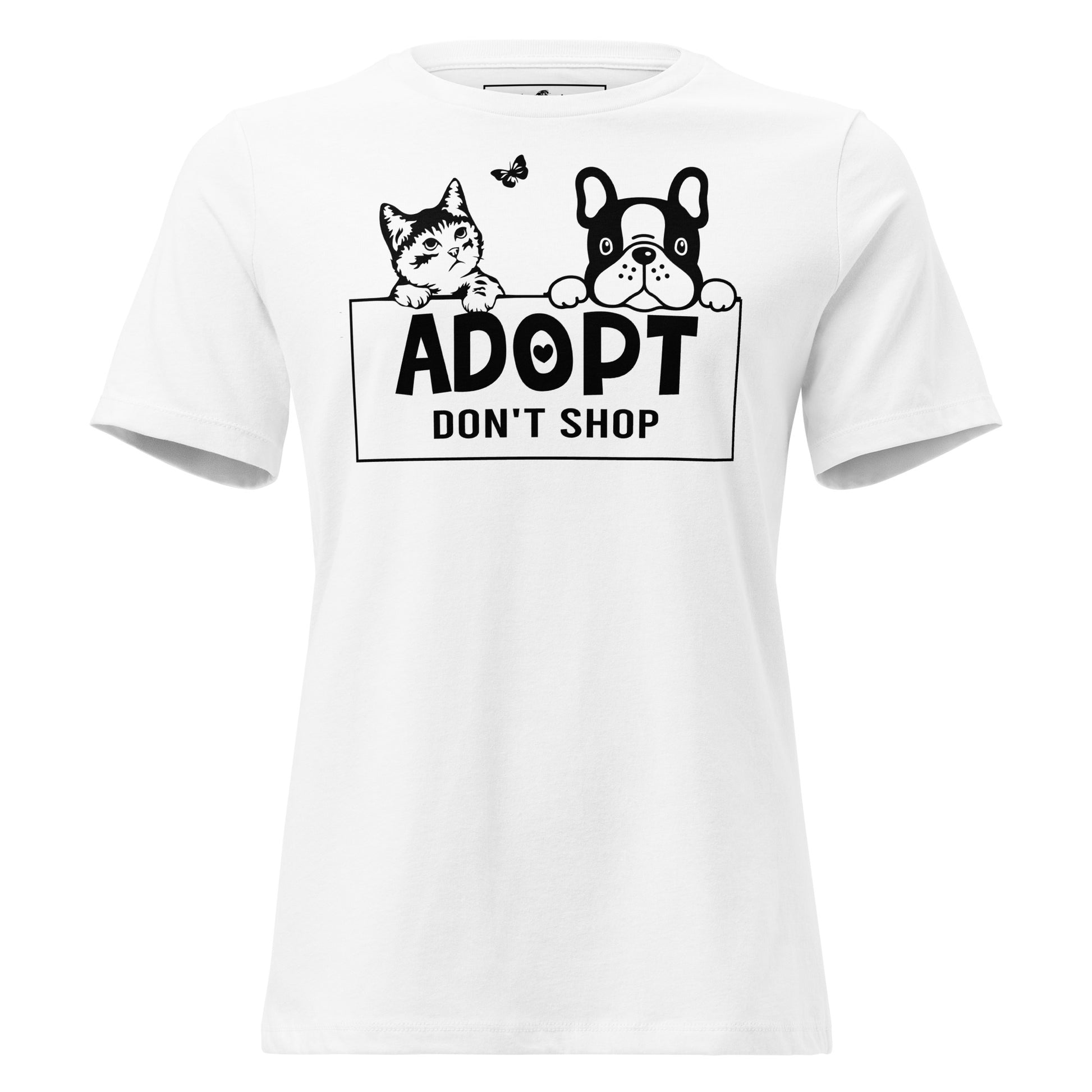 Adopt Don’t Shop Cat and Dog White Motivational Women’s T-Shirt