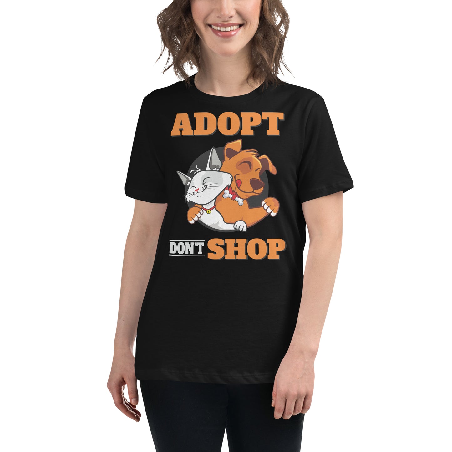 Adopt Don’t Shop Happy Pets Black Motivational Women’s T-Shirt Lifestyle