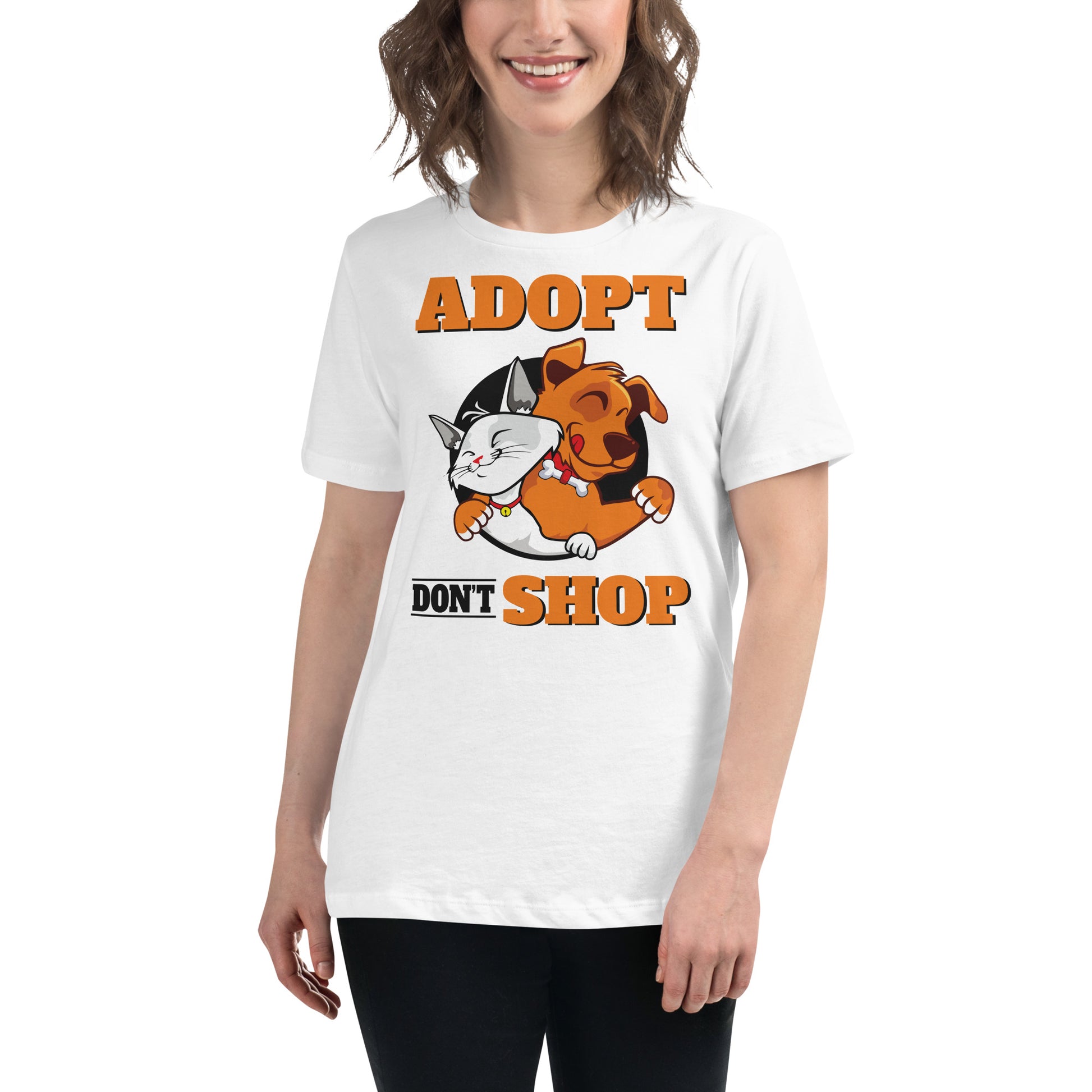 Adopt Don’t Shop Happy Pets White Motivational Women’s T-Shirt Lifestyle