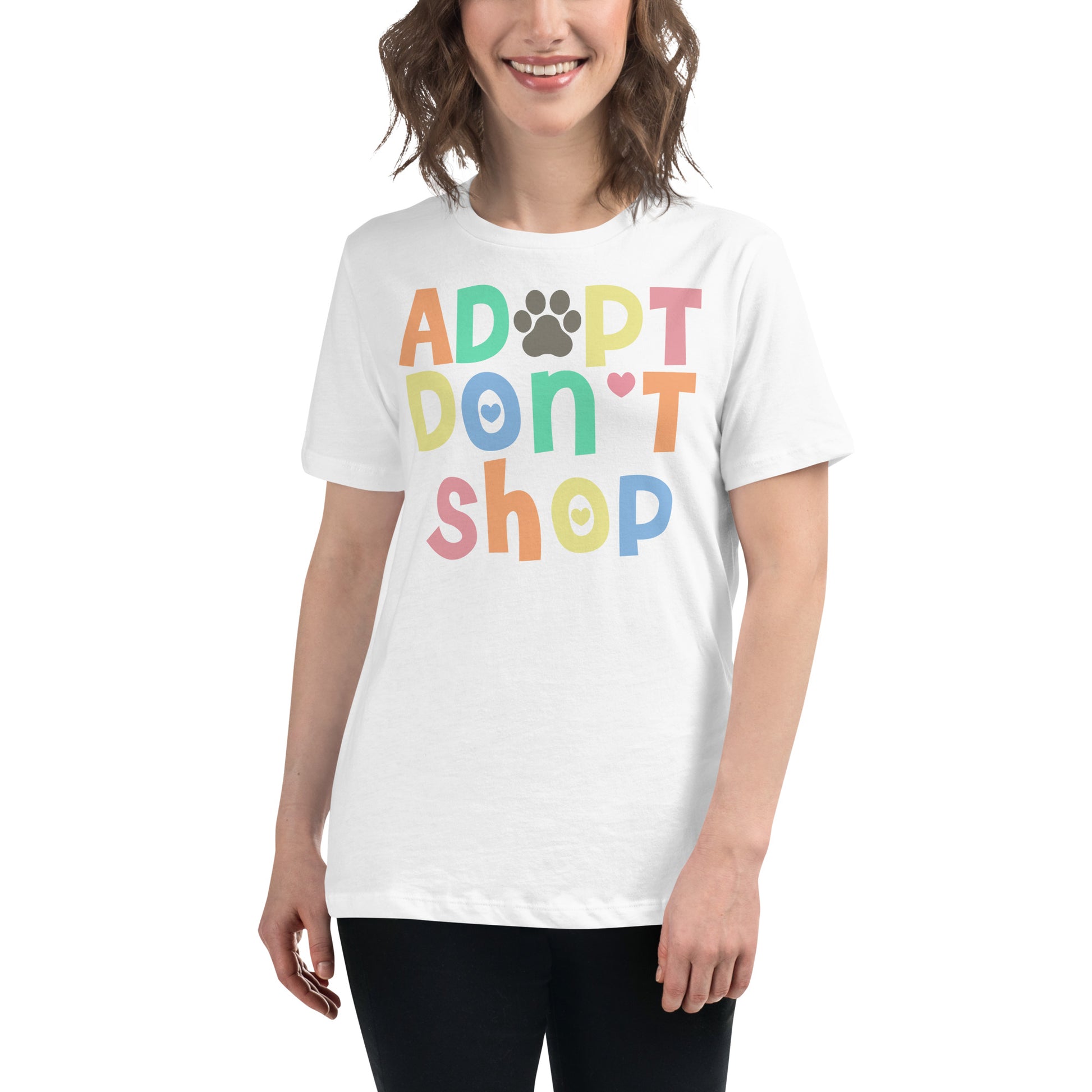 Adopt Don’t Shop White Motivational Women’s T-Shirt Lifestyle